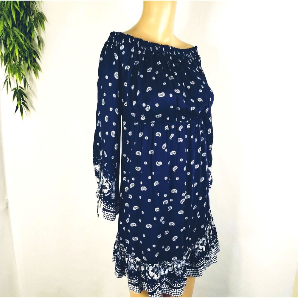 Smocked Paisley Boho Dress Size XS Long Kerchief Sleeve  Cottage Core Hippie